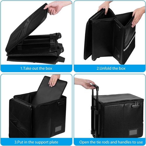 futaiphy Portable fireproof rolling file box with Telescopic handle,file cart with wheels,File Storage Box with lock, file cabinet Collapsible Milk Crate Utility Carts (Black)
