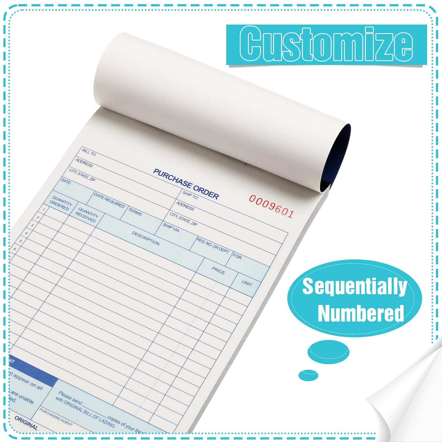Lincia 20 Pack Purchase Order Book 3 Part Carbonless Purchase Order Forms for Small Business with Carbon Copies Cover, 50 Sets Per Book, 8.4 x 5.5 Inch