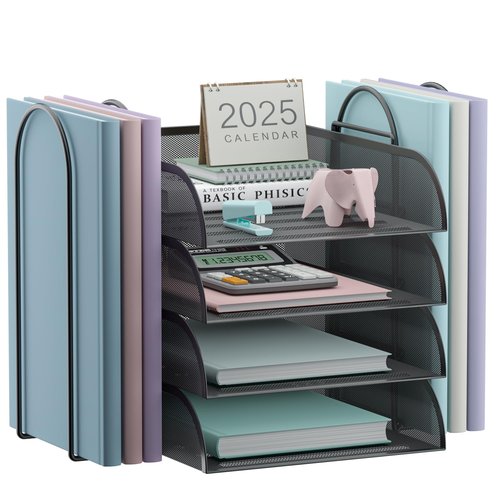 Aimeaihe 4 Tier Stackable Paper Tray Organizer for Desk, Office Desk Accessories, Paper Sorter Organizer for Letter/A4 Office File Folder Holder (Black, 16.1" x 13.2" x 10.12")
