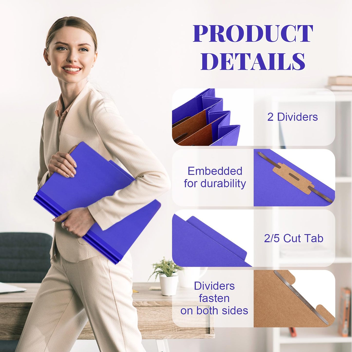 Skyygemm 12 Pcs Classification Folders Letter Size Bulk - 2 Dividers Pressboard File Folder with 3. 5 Inch Expansion, 2 Prongs Fastener, Heavy Duty Office File Organizer for Teacher Medical (Purple)