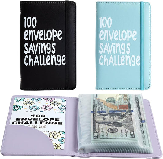 Skiennix Money Saving Challenge Envelopes - Durable Cash Organizer with Inspiring Quotes | 100 Pcs (Black & Blue)