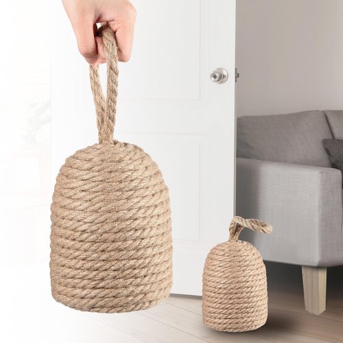 Jingmore 2 Pcs Decorative Door Stoppers Natural 5.4lb Heavy Door Stop with Handle Weighted Doorstop Indoor Farmhouse Jammer Blocker Keeps Open Bookend 4.72 ''d x 11.4''h (Wicker Jute)