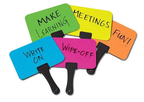 Trainers Warehouse Briteboards: Premium Set of 10 Fluorescent Dry-Erase Response Boards | Versatile, Colorful Paddles for Icebreakers, Voting & More | Perfect for Classrooms & Meetings (6" x 7.75")