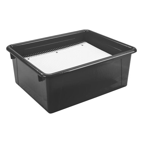 Storex Letter Size Deep Storage Tray – Organizer Bin with Non-Snap Lid for Classroom, Office and Home, Black, 5-Pack (62543U05C)