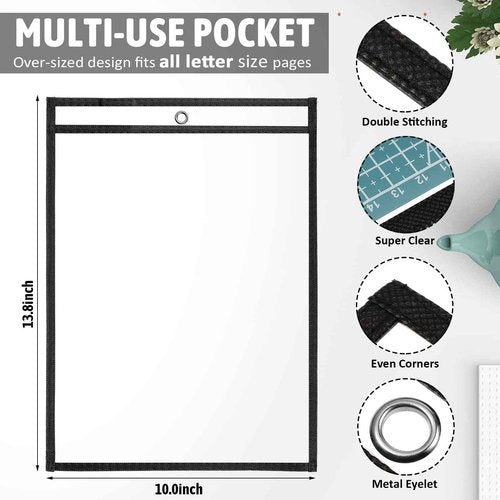 56 Pack Job Ticket Holders Reusable Dry Erase Pockets Plastic 10 x 13.8 Inch Shop Ticket Holders Sheet Protectors Job Order Pockets Teacher Supplies for Office Classroom Organization (Black)