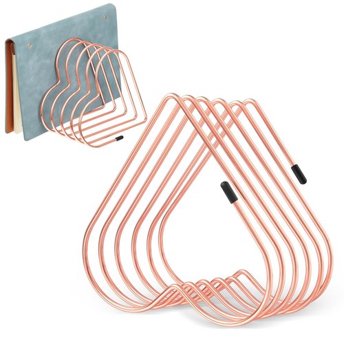 Willinglong 2 Pcs Rose Gold File Organizer for Desk 5 Slot Heart Shaped Gold File Divider Vinyl Record Organizer Desk Book Storage Rack Desktop Metal Magazine Holder Bookshelf for Home Office