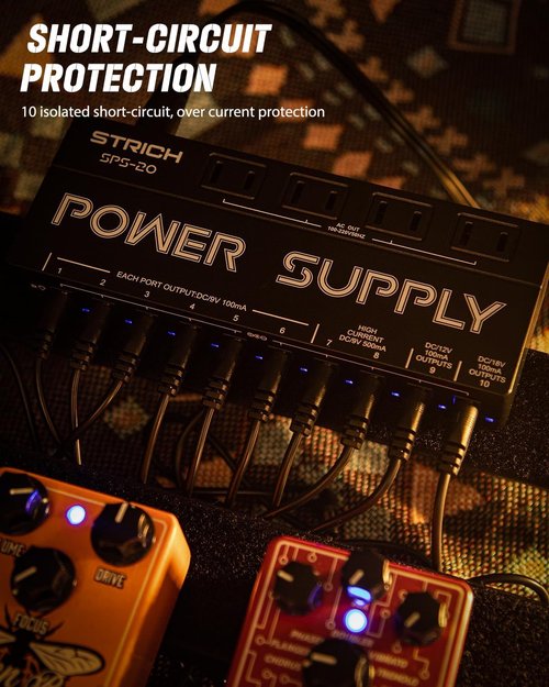 STRICH SPS-20 Guitar Power Supply 10 Isolated DC Output for 9V/12V/18V Effect Pedal