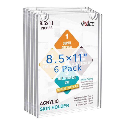 NIUBEE 20 Pack Acrylic Sign Holder 8.5 x 11 inches Clear Wall Mount Frame Bonus , Wall Mount Plastic Sign Holder Perfect for Home, Office, Store, Restaurant- Vertical
