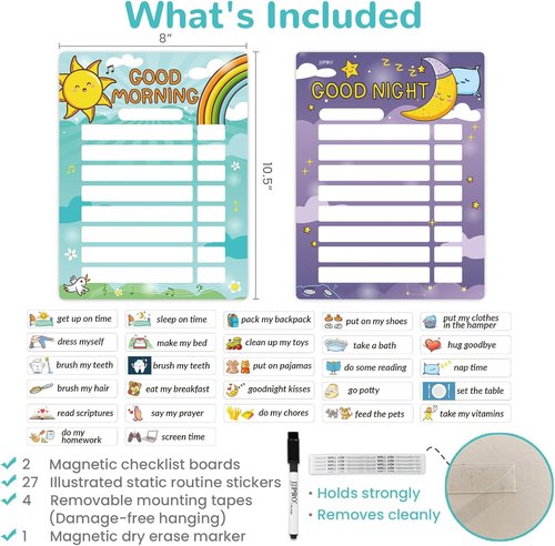 Magnetic Bedtime Routine Chart for Kids | Toddler Daily Schedule & Dry Erase Checklist