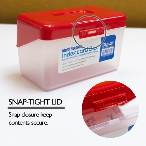 BAZIC Index Card Box 3"x5", Flip Top Utility Plastic Storage Case 250 Cards Capacity, Flash Card Holder Organizer, for Office, 6-Pack