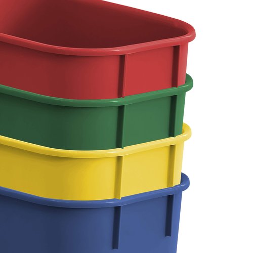Acrimet Wastebasket Bin for Recycling, 3.25 Gallon/13 Quart/12 Liter (Made of Plastic) (Metal/Yellow, Paper/Blue, Glass/Green, Plastic/Red) (Set of 4)