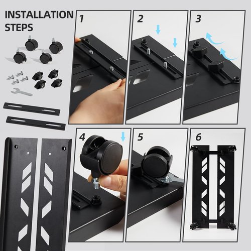 Hovadova Adjustable Computer Tower Stand, Ventilated Mobile CPU Stand Fits Most PC Tower, Steel Desktop CPU Holder with Rolling Caster Wheels, PC Floor Cart Riser for Gaming Office Desk Accessories