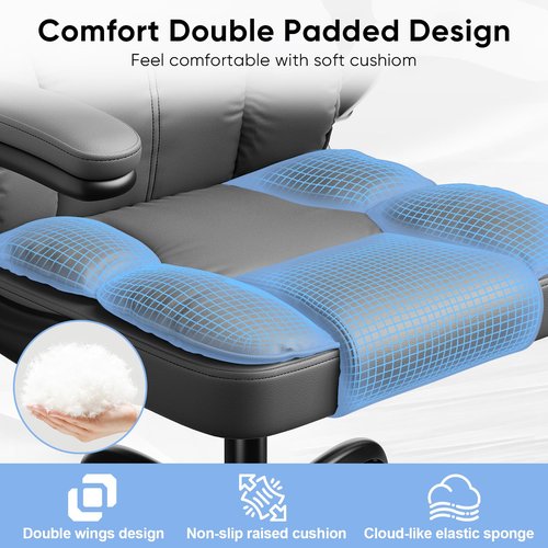 Kensaker Executive Leather Office Chair, Computer Chair with Thick Cushion & Lumbar Support, Ergonomic Desk Chair with Adjustable Headrest & Armrests,Grey