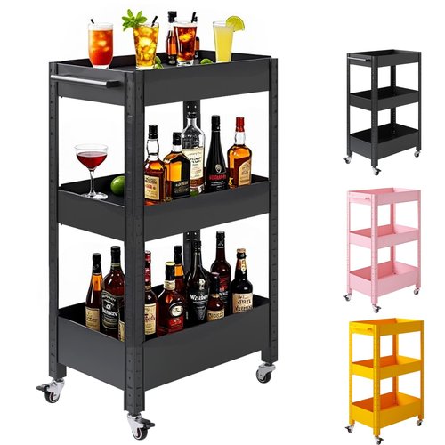 Nixeton 3-Tier Rolling Storage Cart with Handle – Metal Steel,Slim & Versatile, No-Screw Assembly, Heavy-Duty, Waterproof & Rust-Resistant, Perfect for Kitchen, Bathroom, Laundry,Office