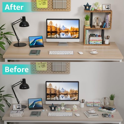 IGERI Desktop Bookshelf for Top of Desk Shelf - Brown Book Organizer 3-Tier Shelves Storage Small Bookcase Hutch for Dorm Office College