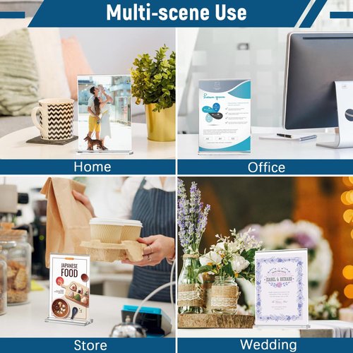 Dynta 18 Pack Acrylic Sign Holder 5x7 Inches Clear Picture Frame Vertical Table Double Sided Menu Flyer Holder T Shape Plastic Display Stand for Office Restaurant Store Wedding Party