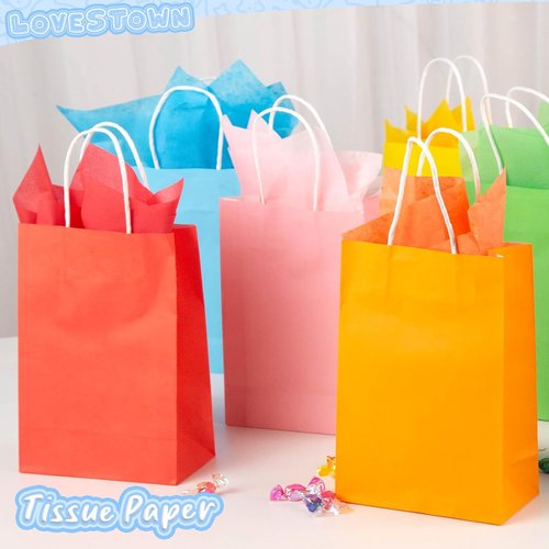 LovesTown Gift Bags - 18 Pack with Tissue Paper | 5.5 x 2.75 x 7.8 Inches | Colorful Party Favor Bags for Birthdays & Weddings