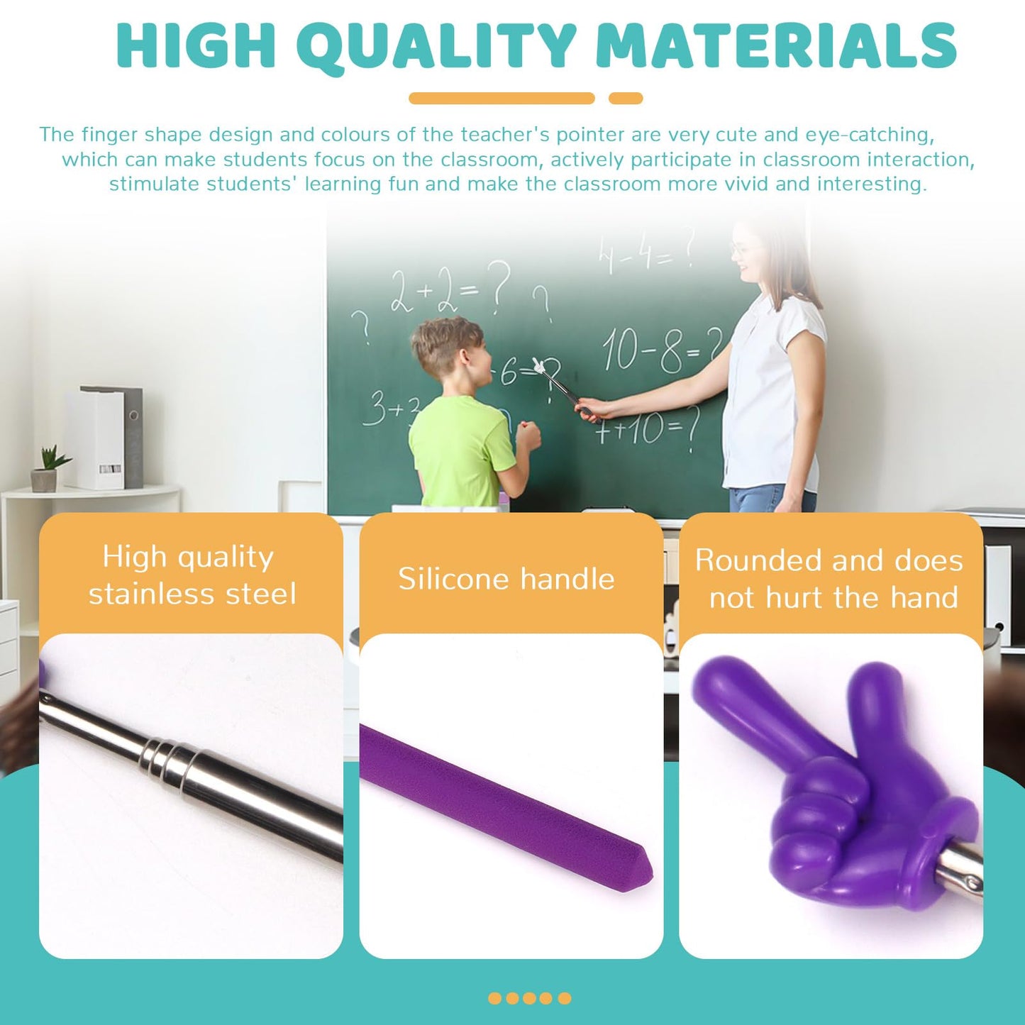 Bagentry 8 Pcs Teacher Pointer Stick for Classroom Extendable Pointer Finger Telescoping Hand Pointer Retractable Pointing Stick Reading Aid for Presentation Whiteboard (8 Colors)