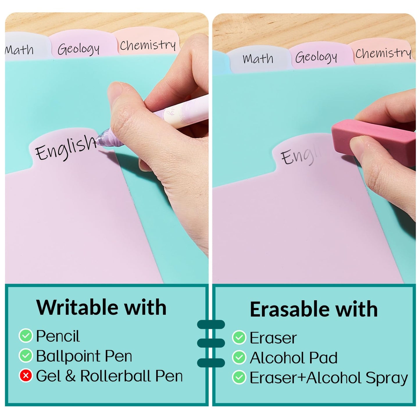 Sooez 8 Tabs Long-Lasting Plastic Write & Erase Large Tabs Dividers for 3 Ring Binder, Aesthetic Cute Pastels Binder Dividers for Student, Teacher, Office, Home Organizers, 2 Sets, Muted
