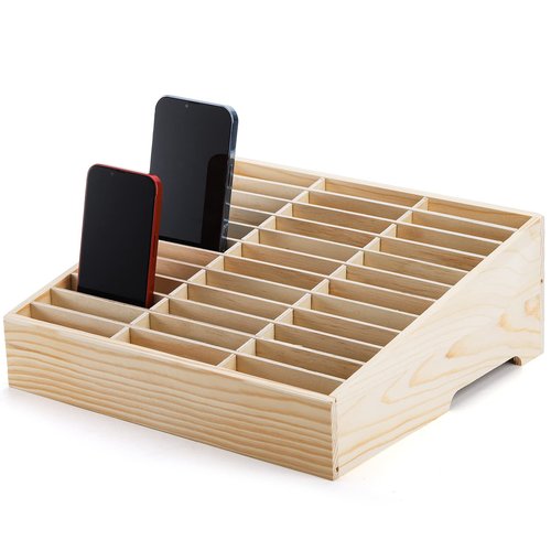 Lawei 36-Grid Wooden Cell Phone Holder, Multifunctional Desktop Organizer Storage Box for Classroom, Office, Meeting Room, Phone Rack Display