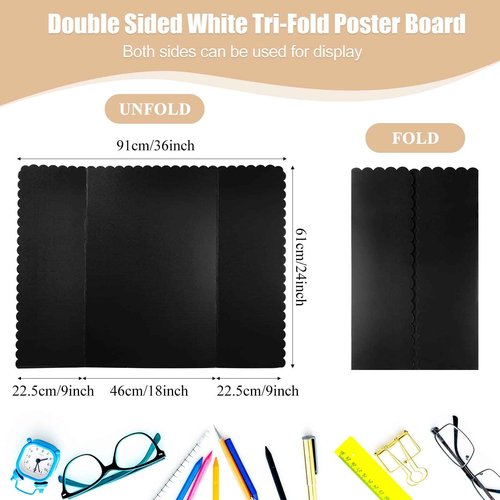 Kosiz 6 Pcs Tri Fold Presentation Board for School Portable Trifold Display Exhibition Board Corrugated Lightweight Poster Board for Business Presentations Projects Memorial Photo(Black,24 x 36'')
