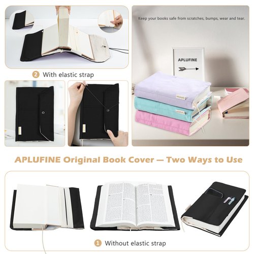 Canvas Book Covers, Washable Book Protector, Book Cover for Paperback Novels, Adjustable Book Cover for Hardcover with Pockets for Pen, Soft Cover Books, Book Lovers Gifts