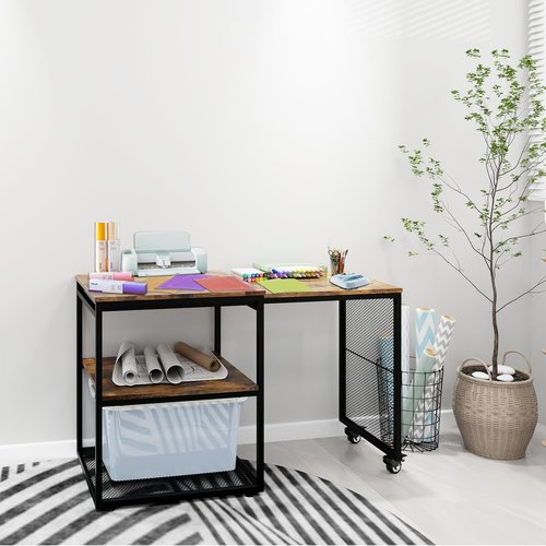 Natwind 24''x20''x29'' Large Printer Stand with Storage Shelves,Extendable Home Craft Table,Home Office Organization Desk, Versatile Table for Home Office, Kitchen, Study Room, Living Room (Retro)