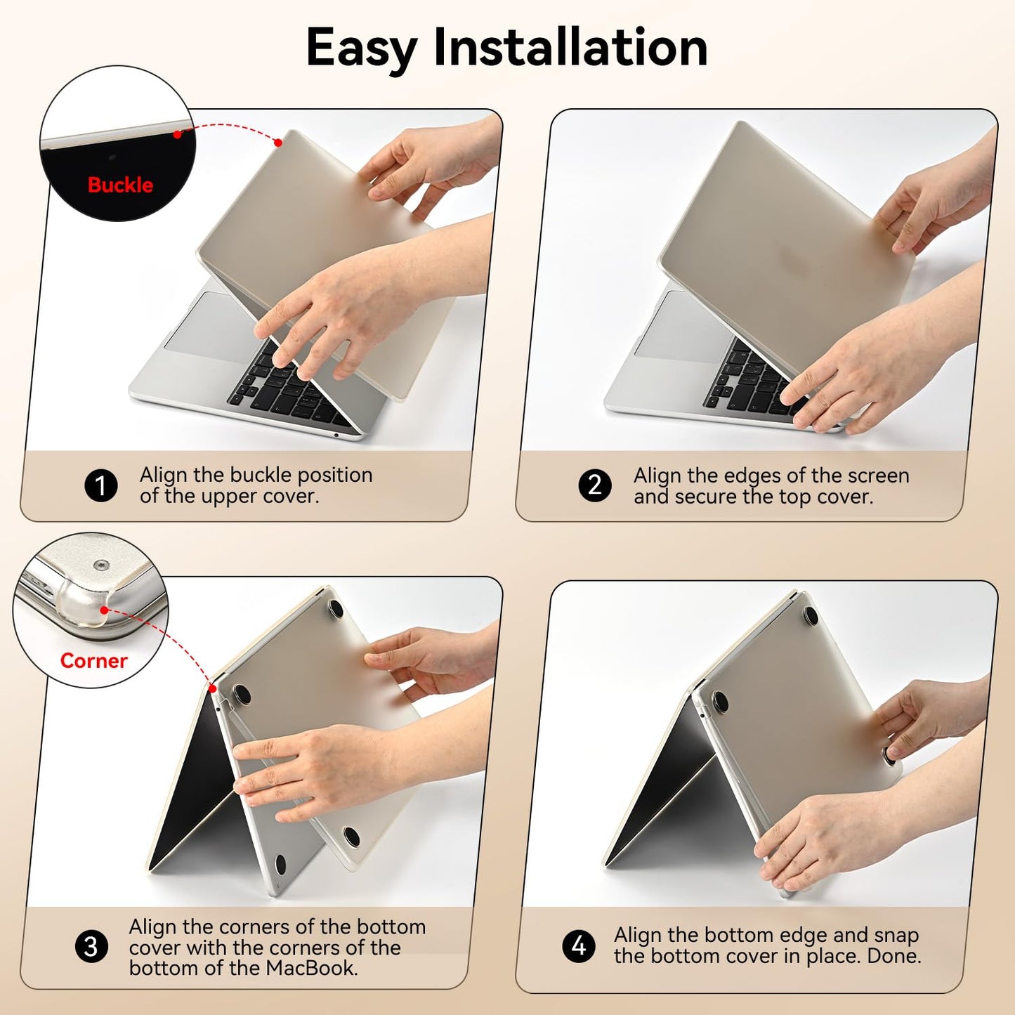 EooCoo Compatible with MacBook Air 13 inch Case M5 2026-2022 M4 M3 M2 A3449 A3240 A3113 A2681, Upgrade Matte, Scratch Resistant, Sturdy Protective Hard Shell for Mac Air 13.6 inch Case, Starlight