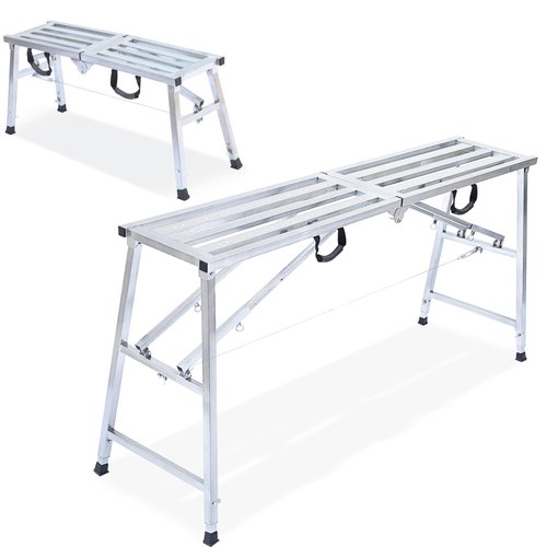 JUKJNB Work Platform 100cm & 180cm - Modern Silver Steel Step Stool for Adults - Foldable