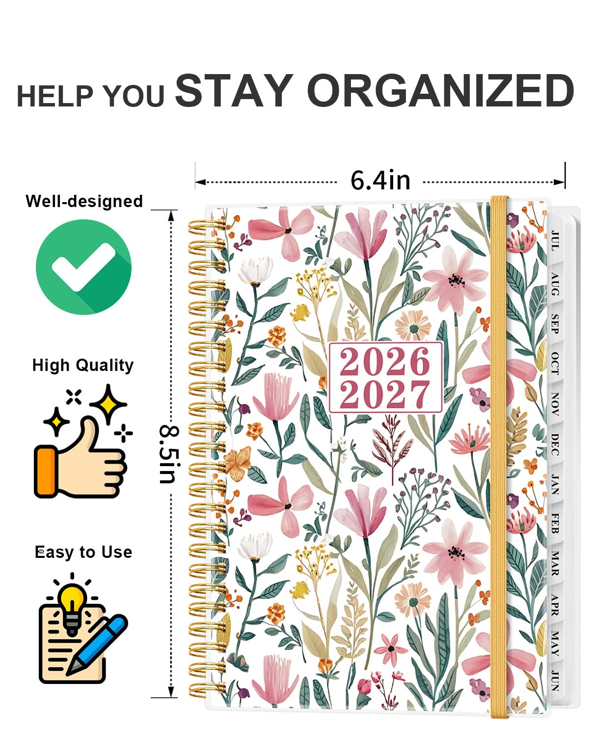 Planner 2026-2027 - Academic Planner from July 2026 to June 2027, Weekly & Monthly Planners Spiral Bound with 12-Month Tabs, Inner Pocket, 6.25" x 8.5", Leaf Flower