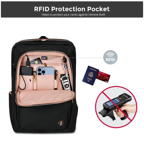 Swissdigital Design Business Laptop Backpack For Women,With USB Charging Port Computer Work Backpack,Fits 15.6 Inch Laptop Travel Casual Backpack,Black | KATY ROSE