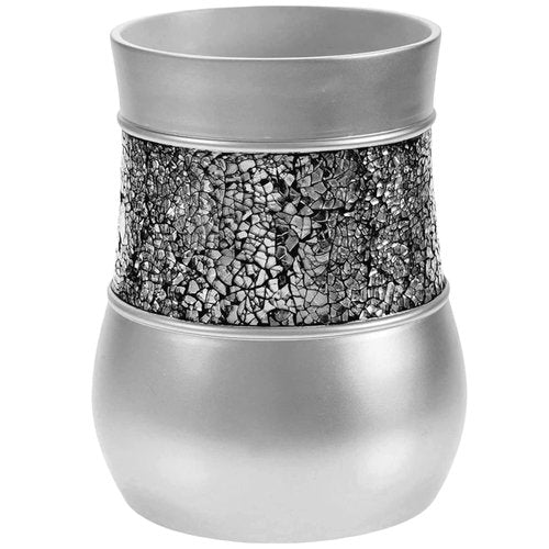 Crackled Glass Silver Small Bathroom Trash Can 2.06 Gal / 7.8L – Decorative Waste Basket for Bathroom, Powder Room or Bedroom - Durable Mini Wastebasket with Beautiful Crackled Glass