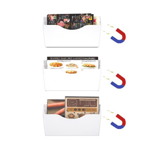 3 Pockets Magnetic File Holder for File Cabinets, Refrigerator, Whiteboard, Magnetic Paper Organizer, Magnetic Mail or Folder Holder,Magnetic Magazine Rack,Wall Mount Hanging Mail Organizer (white)