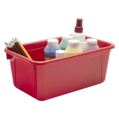 Storex Small Cubby Bins – Plastic Storage Containers for Classroom with Non-Snap Lid, 12.2 x 7.8 x 5.1 inches, Red, (62407U05C) (Pack of 5)