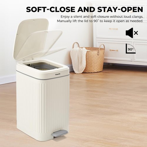 Pukomc 3 Pack Bathroom Trash Can with Lid，Small Trash Cans Bedroom，3.7 Gallon Slim Soft Close Garbage Can，Step Wastebasket Container Trash Bin for Office Bedroom Kitchen Living Room