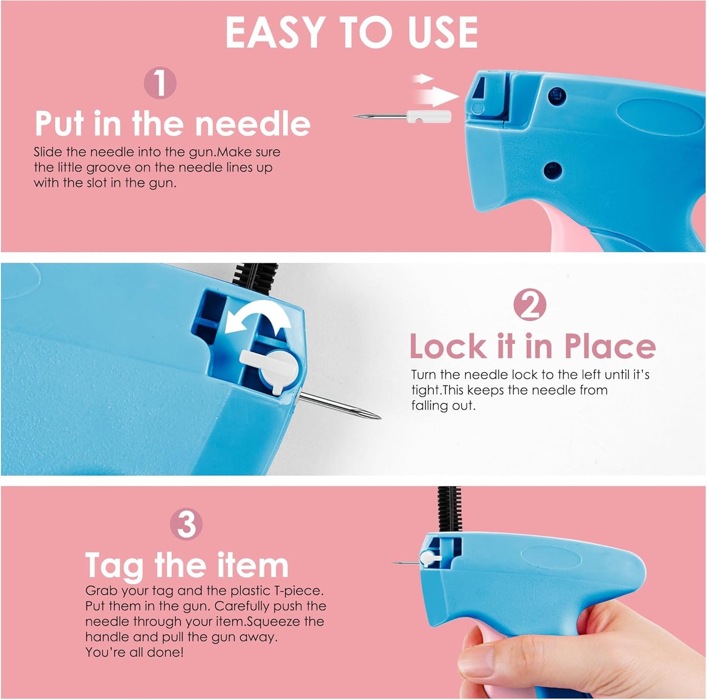 Stitch Gun | Handheld Clothing Fixer with 6 Needles & 2000 Fasteners (Pink/Orange)