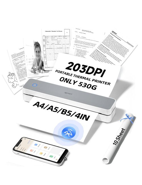 iDPRT Inkless Portable Printer for Travel, Mobile-Thermal-Printers, Wireless-Small-Printer for Home Use, Office, Vehicles, Bluetooth Printers Supports 8.5" x 11" US Letter & A4 & A5 Size White