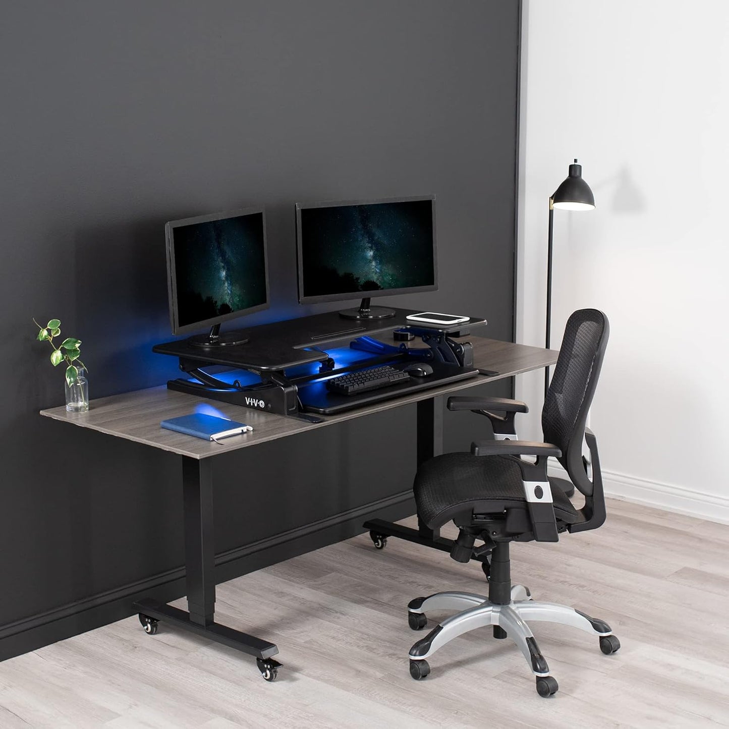 VIVO Electric Height Adjustable Stand Up Desk Converter - Dual Monitor Riser with USB Port, Black | 42 Inch