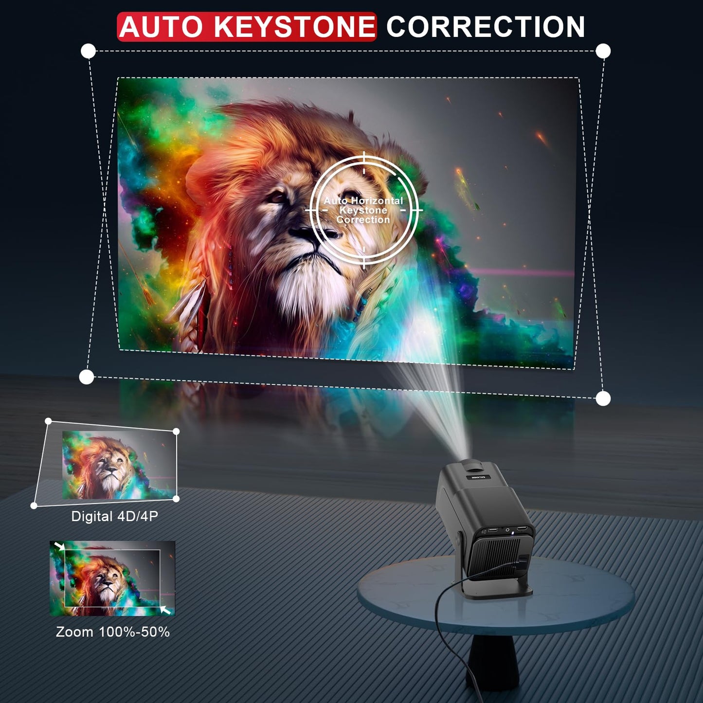 Mini Projector WiFi Bluetooth 5.4, Native 1080, Compatible with Netflix, 4K