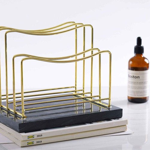 Real Marble File Holder - Desk Accessories - Modern Mail Organizer - Gold Mail Holder & Letter Tray (Black + Gold)