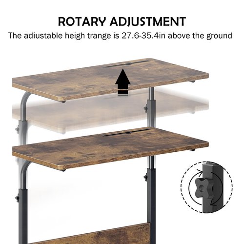 sogesfurniture Rolling Laptop Desk Cart Height Adjustable Sofa Workstation, 31.4 inches Mobile Sofa Side Table with Tablet Slot & Wheels, Portable Standing Laptop Table Desk, Rustic Brown
