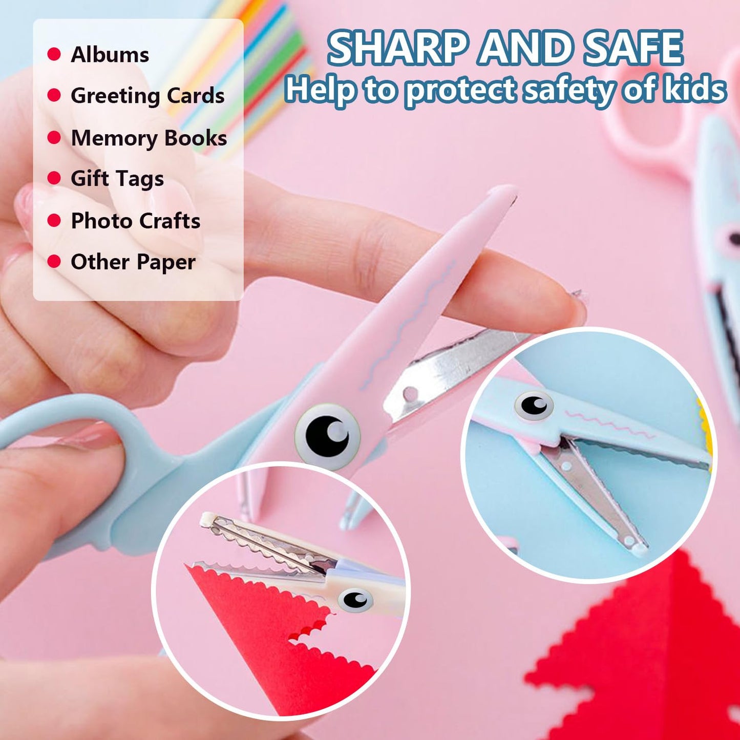 ANJOBIBI,Scissors for Crafting (2-Pack)-Decorative Pattern Edge Craft Scissors,Suitable for Fun DIY Scrapbooking Crafting Projects for Kids Adults (Beige+blue)