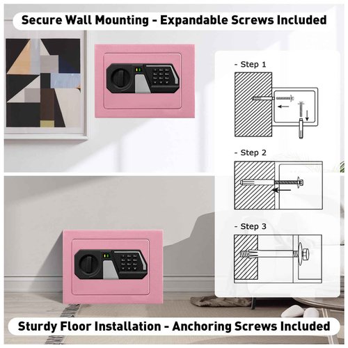TOTOY Small Personal Safe Box 0.5 Cu Ft- Electronic Digital Security Safe Steel Construction Hidden with Key Lock, Wall or Cabinet Safety Box for Home Office Hotel Business Jewelry Gun Cash Money