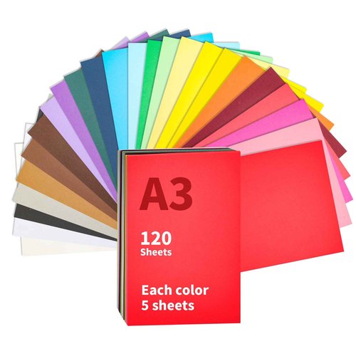 souG Heavy Colored Cardstock, 120 sheets Colored Paper, A3 Size - 11.8” x 16.73”, 90 lb/250 gsm, 24 Colors, Double Sided Printed Cardstock Papers for DIY Art, Paper Crafting, School Supplies