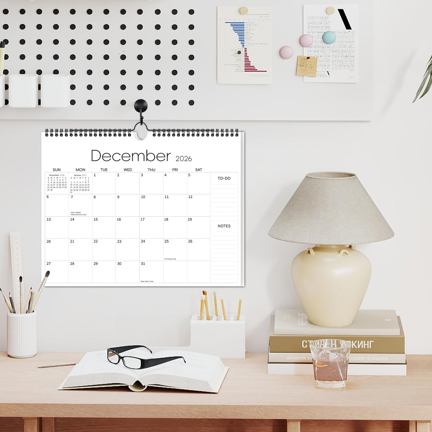 Aesthetic Wall Calendar 2026-2027, 18 Monthly Horizontal Hanging Calendar from January 2026 to June 2027, 14.5" x 11.5" Minimalist Modern & Simple Paper Wall Calendar for School, Home, Office