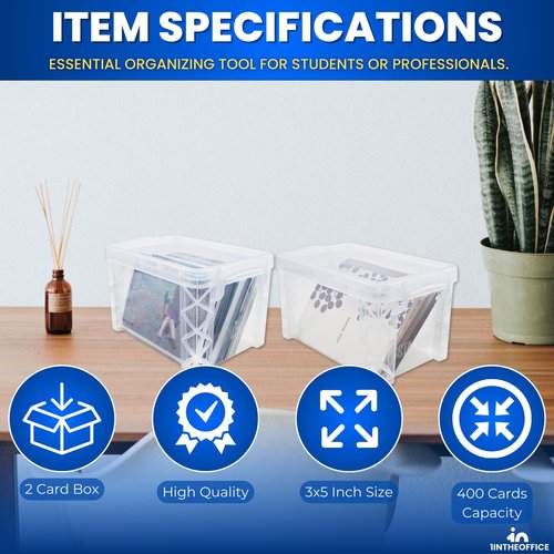 1InTheOffice Index Card Box 3x5 Index Card Holder 400 Capacity (2 Pack)