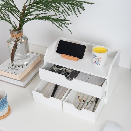 ZGZD Elegant Wooden Desk Organizer with 3 Drawers – Premium Tabletop Office Supplies Storage for Home & Office – Stylish, Space-Saving, Multi-Functional Desk Accessories