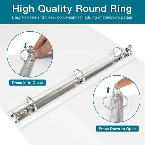 3 Ring Binder, LAYZZ 12 Pack 1 Inch Binders 3 Ring with 2 Pockets, Round Ring Binders, Clear Cover Binders for Letter Size 8.5"x11" Paper, PVC Free, Suitable for School Home and Office (White)