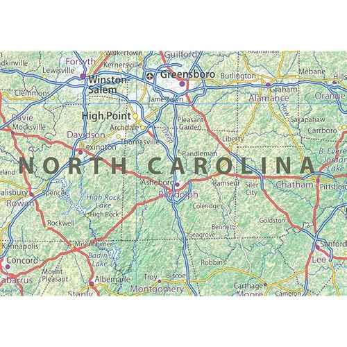 North Carolina State Poster Map - 13.3 x 30 inches - Paper Laminated