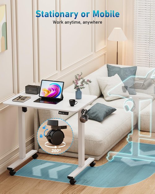 Xyndyx Small Height Adjustable Electric Standing Desk, 31.5" x 23.6" Sit Stand up Desk with Splice Board, Ergonomic Rising Computer Home Office Desk Table with Memory Preset, White Frame/White Top